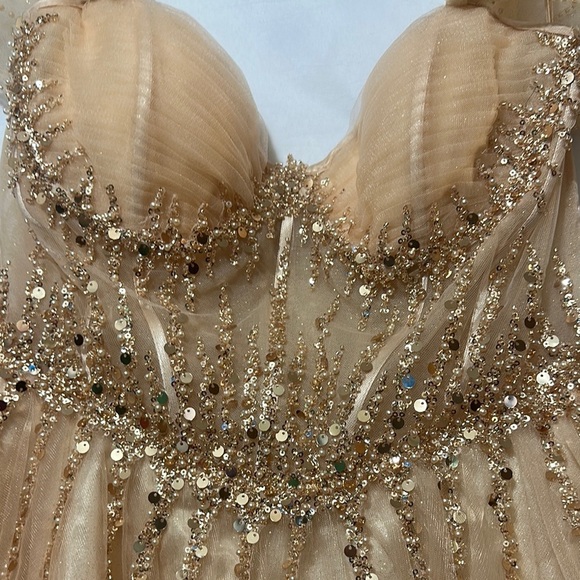 Cinderella Gold Sequin Embellished Prom Gown - Picture 9 of 13